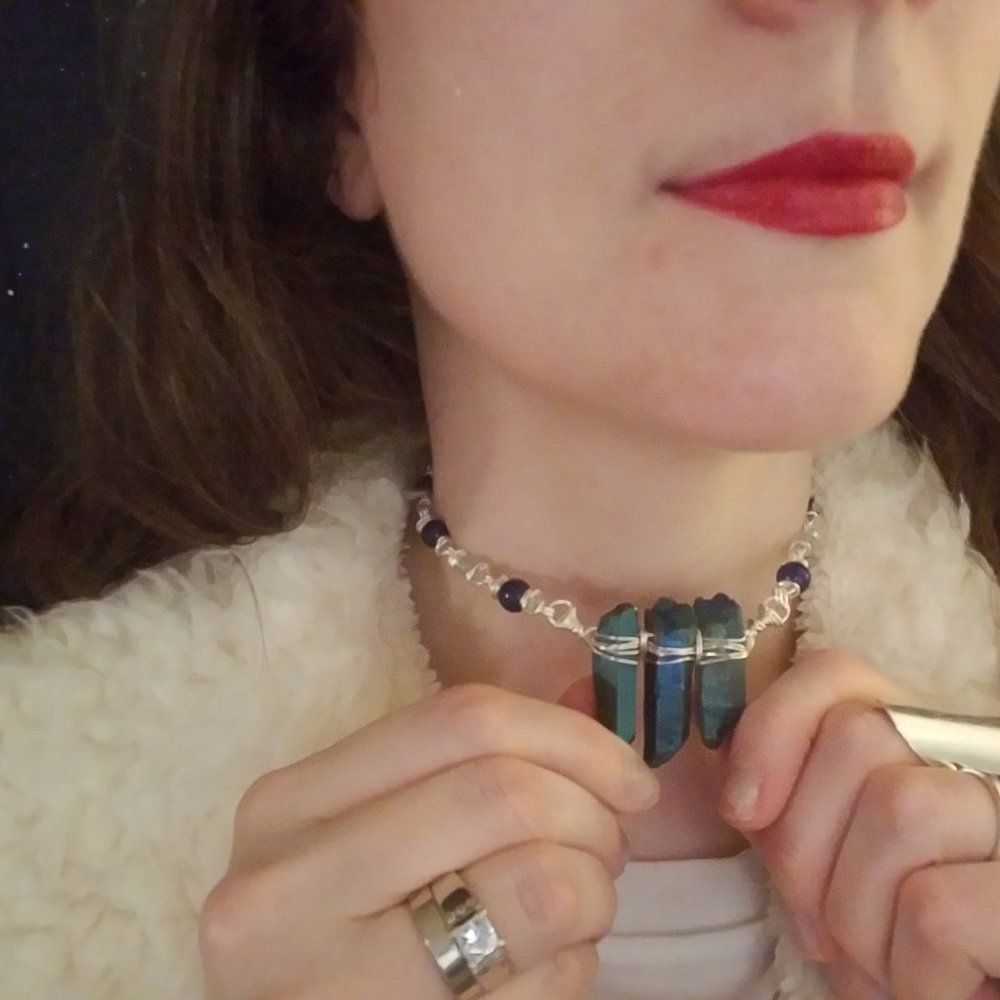 Metallic Cosmos Quartz Lapis Flourite Necklace - Picture 5 of 9